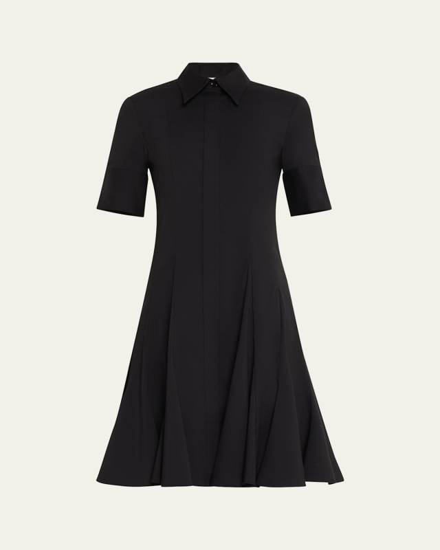 Elbow-Sleeve Godet Shirtdress